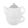 Ceramiczny dzbanek imbryk z filiżanką na herbatę biało-szary