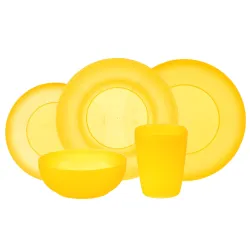 Talerze dla dzieci serwis plastikowy  5el. salaterka kubek żółty