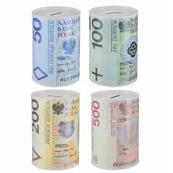 Metalowa puszka skarbonka banknoty złotówki 10x15cm