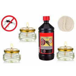 Zestaw 3 lampy naftowe lampion, olej na komary 980ml+ knot