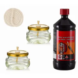 Zestaw 2 lampy naftowe lampion świeca, olej 980ml+ knot