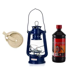 Zestaw lampa naftowa 24cm, olej 980ml+ knot granatowa