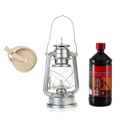 Zestaw lampa naftowa 24cm, olej 980ml+ knot srebrna