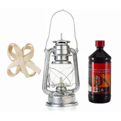 Zestaw lampa naftowa 27cm, olej 980ml+ knot srebrna