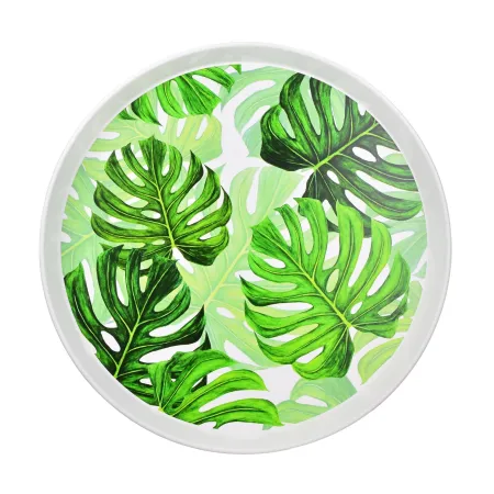 Taca plastikowa okrągła 35cm biała liście