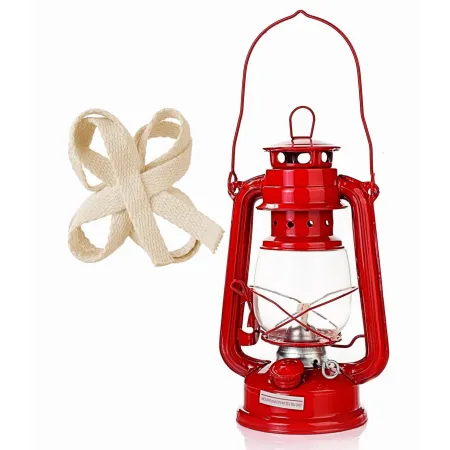 Zestaw lampa naftowa z uchwytem latarnia lampion 27cm + knot czerwona