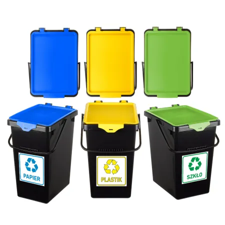 kosze do segregacji, wiadra do segregacji z naklejkami, 3 x 10L,
