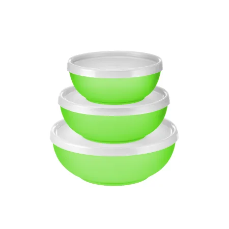 Zestaw 3 miski salaterki z pokrywką plastikowe 16,5/14/12 cm zielone sg