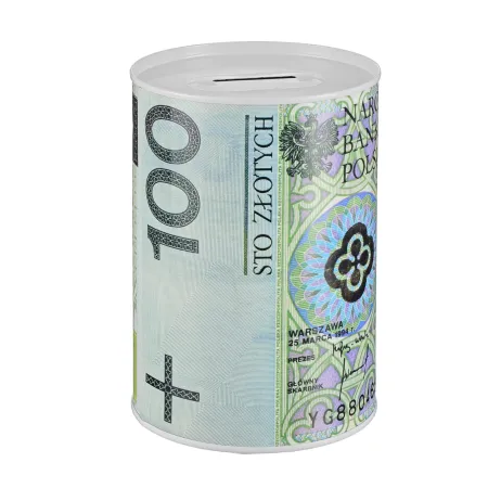 Metalowa puszka skarbonka banknoty złotówki 8x12,5cm