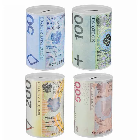 Metalowa puszka skarbonka banknoty złotówki 10x15cm