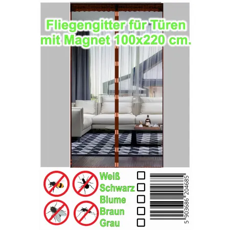 Moskitiera na drzwi 100x220 cm z magnesami brązowa cw
