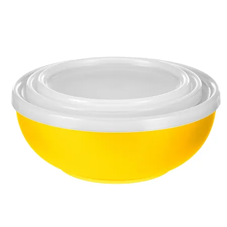 Zestaw 3 miski salaterki z pokrywką plastikowe 16,5/14/12 cm żółte sg