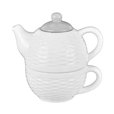 Ceramiczny dzbanek imbryk z filiżanką na herbatę biało-szary