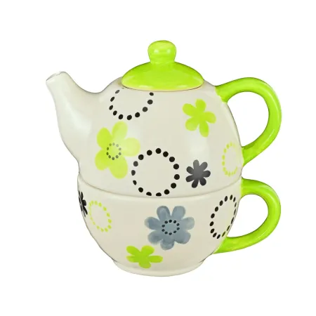 Ceramiczny dzbanek imbryk z filiżanką na herbatę kwiaty