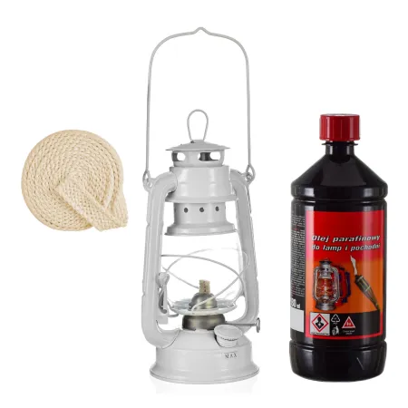 Zestaw lampa naftowa 24cm, olej 980ml+ knot biała