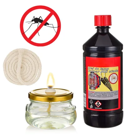 Zestaw lampa naftowa lampion, olej na komary 980ml+ knot