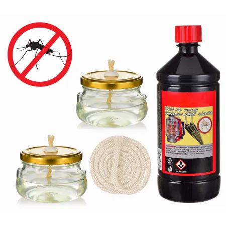 Zestaw 2 lampy naftowe lampion, olej na komary 980ml+ knot