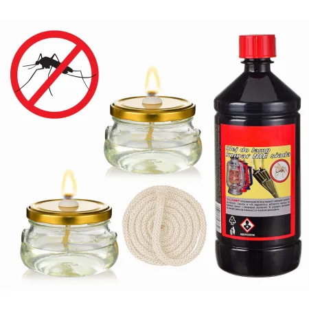 Zestaw 2 lampy naftowe lampion, olej na komary 980ml+ knot