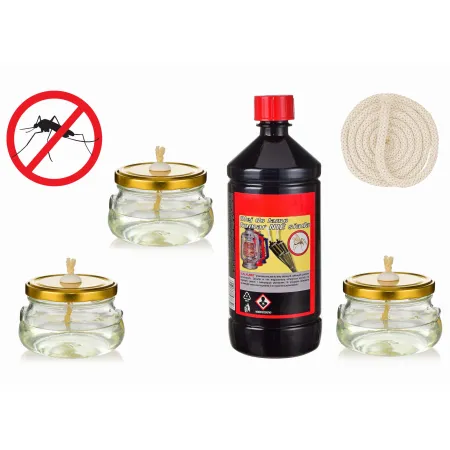 Zestaw 3 lampy naftowe lampion, olej na komary 980ml+ knot