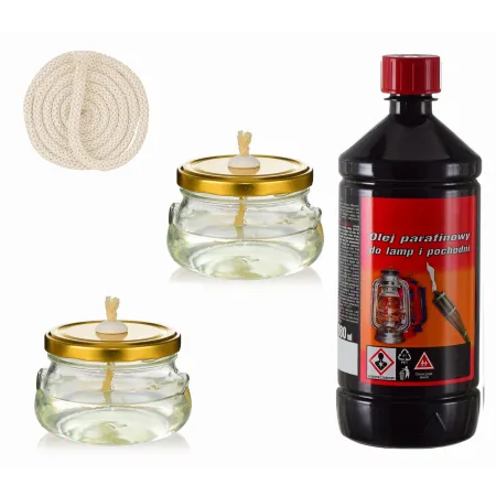 Zestaw 2 lampy naftowe lampion świeca, olej 980ml+ knot