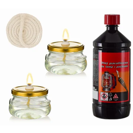 Zestaw 2 lampy naftowe lampion świeca, olej 980ml+ knot
