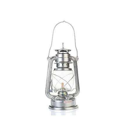 Lampa naftowa z uchwytem latarnia lampion 27 cm srebrna