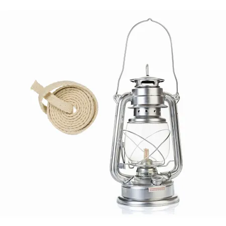 Zestaw lampa naftowa z uchwytem latarnia lampion 24cm + knot srebrna