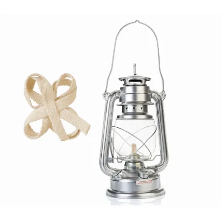 Zestaw lampa naftowa z uchwytem latarnia lampion 27cm + knot srebrna