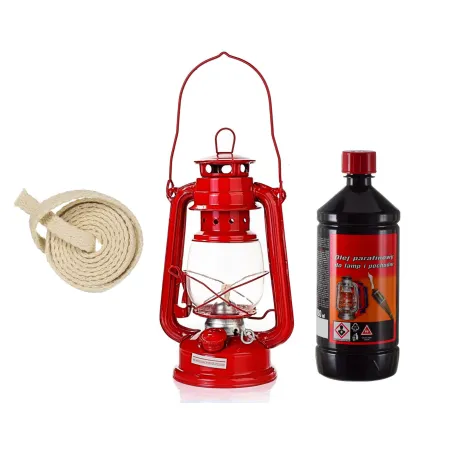 Zestaw lampa naftowa 24cm, olej 980ml+ knot czerwona
