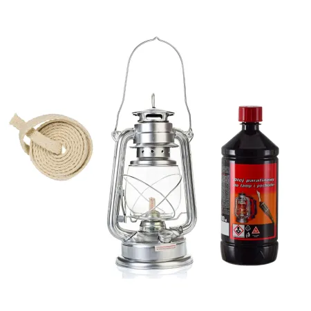 Zestaw lampa naftowa 24cm, olej 980ml+ knot srebrna