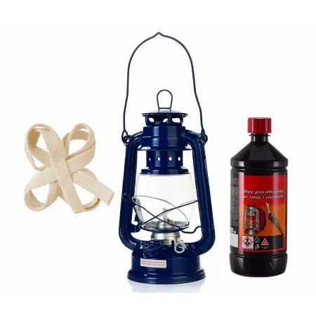 Zestaw lampa naftowa 27cm, olej 980ml+ knot granatowa