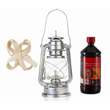 Zestaw lampa naftowa 27cm, olej 980ml+ knot srebrna