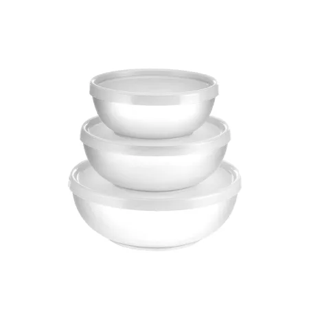 Zestaw 3 miski salaterki z pokrywką plastikowe 16,5/14/12 cm białe sg