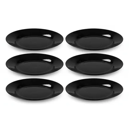 Talerze obiadowe płaskie 25,5 cm czarne szkło gładkie kpl. 6 szt.