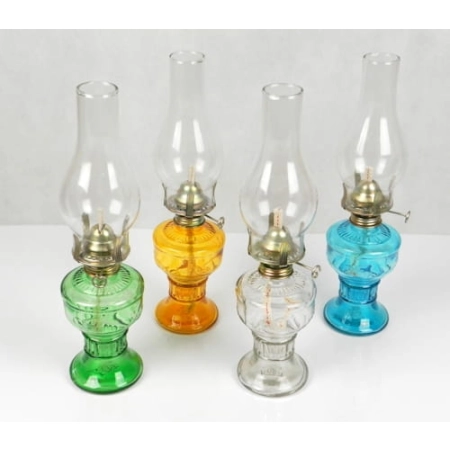 Lampa naftowa szklana 33 cm z knotem i kloszem retro vintage dekoracyjna (L555) Kolor: transparent