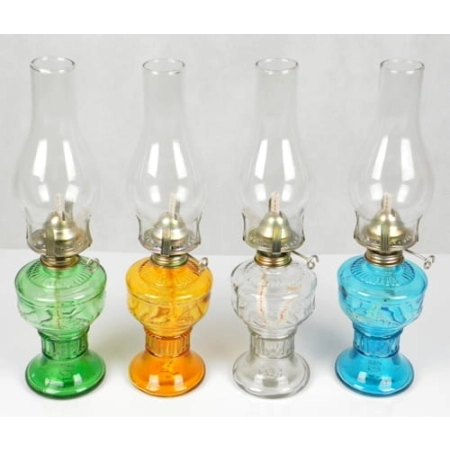 Lampa naftowa szklana 33 cm z knotem i kloszem retro vintage dekoracyjna (L555) Kolor: transparent